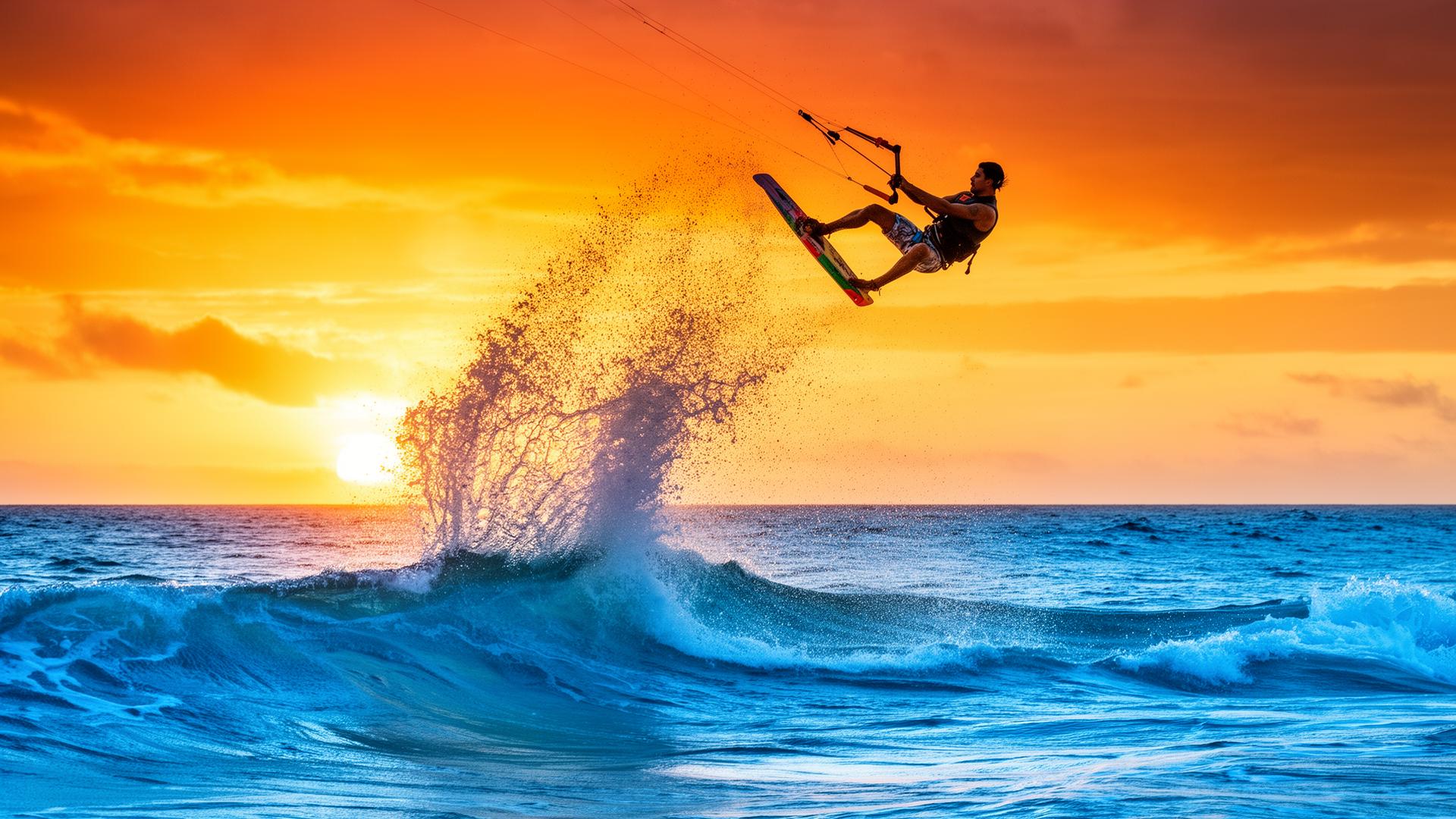 Kitesurf jumping over waves at Praia do Futuro